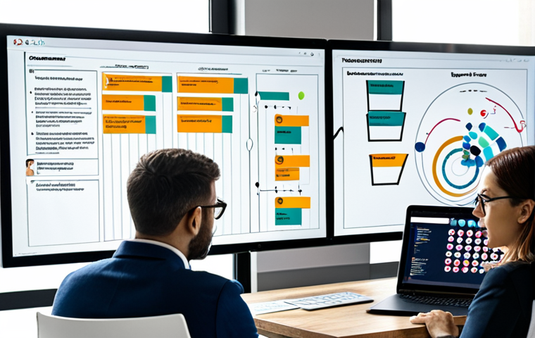 **
A diverse team collaboratively analyzing a SWOT analysis diagram projected onto a large screen in a modern office. The diagram has sections for Strengths, Weaknesses, Opportunities, and Threats, each filled with sticky notes and data visualizations. Include laptops, coffee cups, and engaged expressions to convey a sense of strategic planning and teamwork.
**