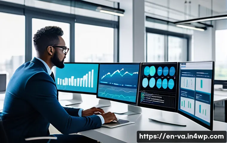 경쟁 분석 프레임워크의 필수 요소 정리 - A professional business strategist analyzing competitor market data on multiple digital screens in a...