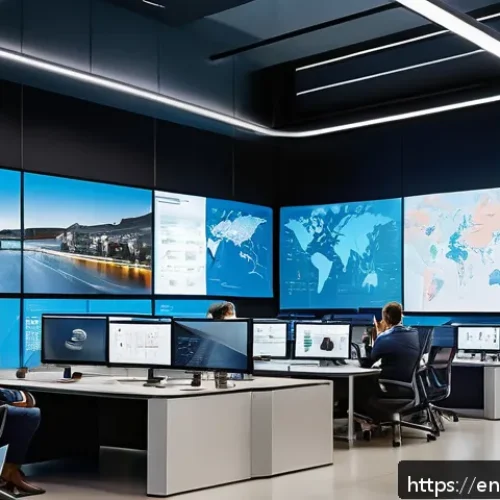 Home 17 경쟁 분석 프레임워크의 경쟁자 식별 프로세스 - A modern office setting with a diverse team of professionals analyzing a large digital screen displa...