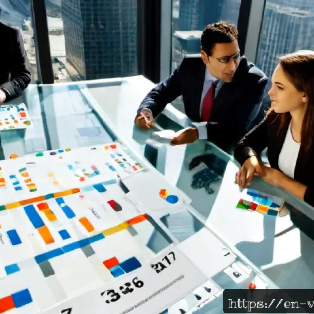 경쟁 분석 프레임워크에서의 사례 연구 - Photorealistic executive strategy workshop in a modern Chicago office, diverse team of four analysts...
