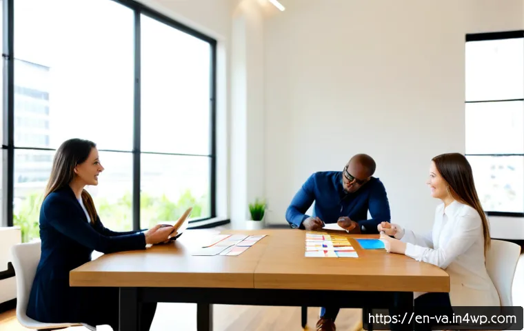경쟁 분석 프레임워크와 포지셔닝 전략 - Photorealistic strategic business meeting in a bright modern American office, diverse team of four p...